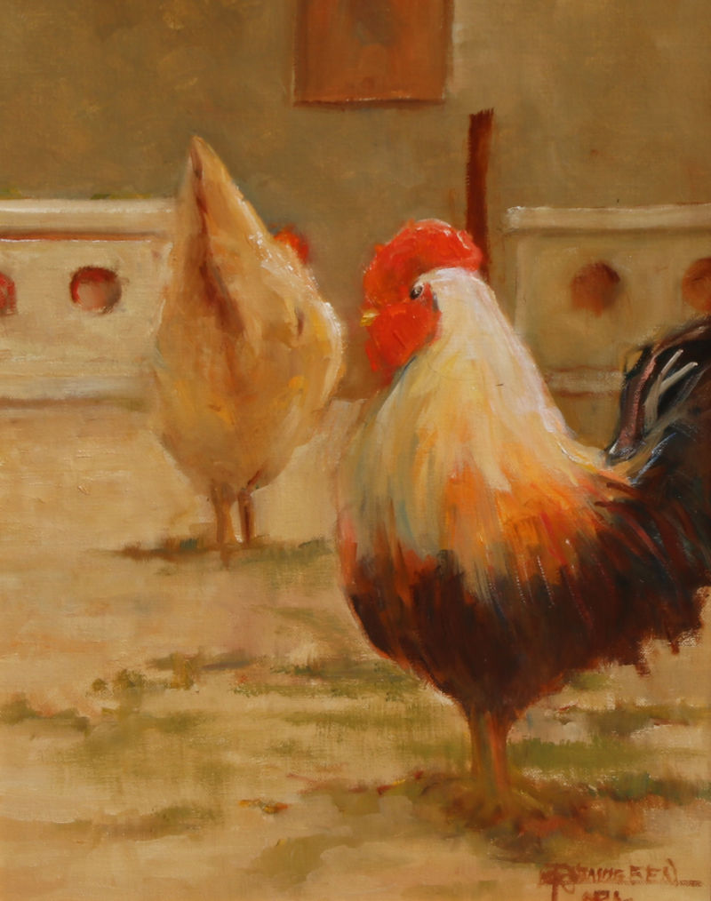 The Chickens 12 X 16 oil $995.00